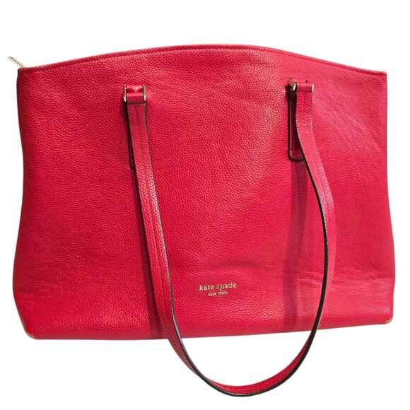 Kate Spade large red classic shoulder tote pebbled leather handbag